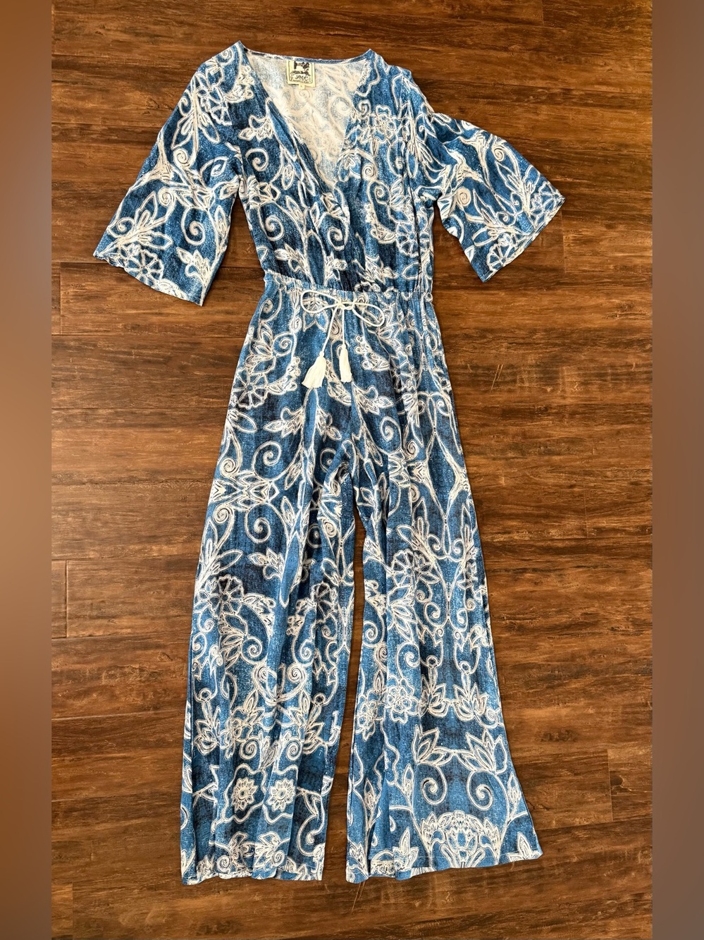 Jaase Blue & White Floral Jumpsuit Wide Leg Size S